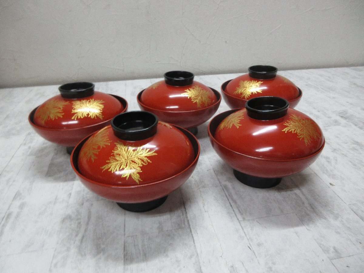 輪島塗】 吸物椀 汁椀 5客 漆器 輪島塗】 吸物椀 汁椀 5客 漆器