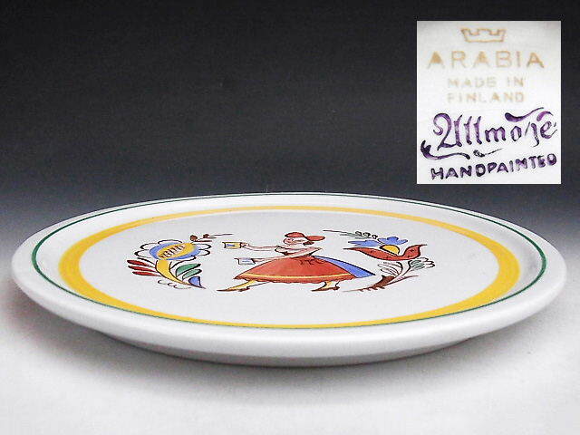 フィンランド美術 手描き フォークアート 壁掛け皿 ◆ アラビア窯_画像2