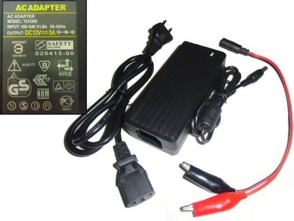 AC100V→DC12V 5A 60W 変換アダプター 安定化電源/ワニ口クリップ付 点検 検品 LEDテープ等に ACDC 家庭用 E_画像3