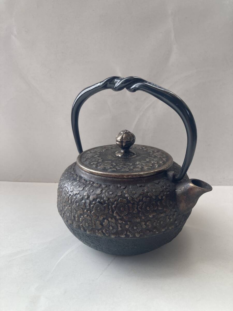 南部鉄器 砂鉄急須 清末作 南部砂鉄急須 岩鋳 清末作 桜尽 箱無し(鉄瓶)|売買された