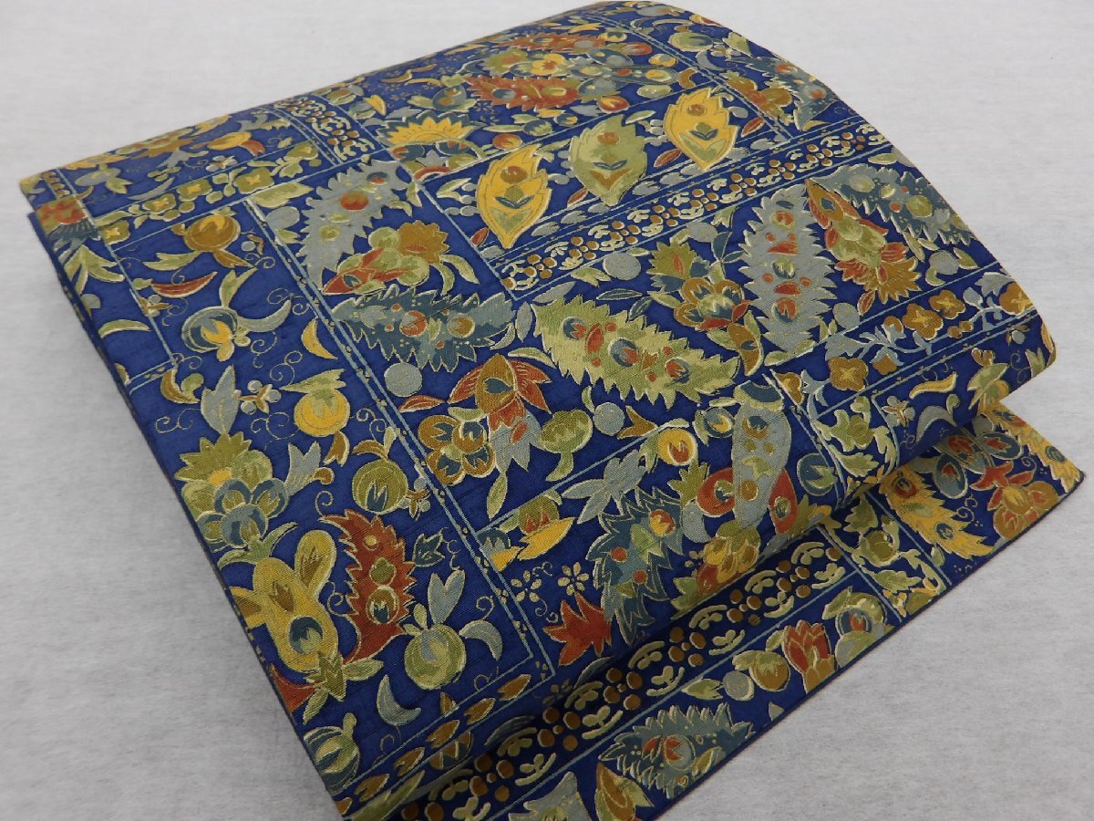 〔楽布〕P34561 紬 更紗 名古屋帯 未使用仕立上がり品 k