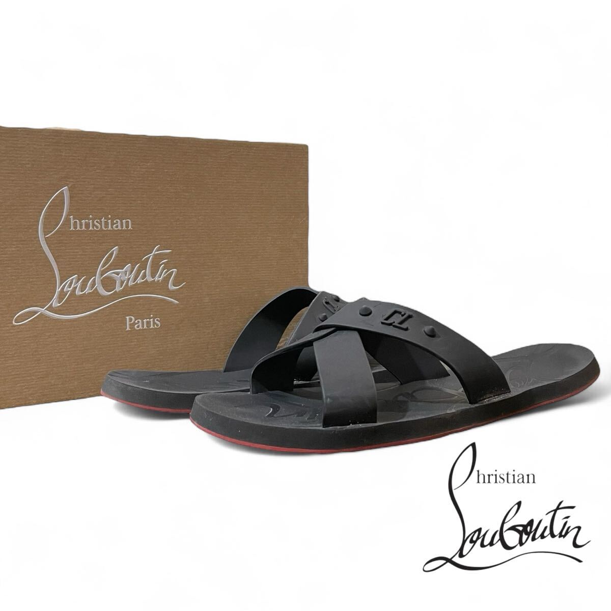 ☆Christian Louboutin☆スライドサンダル 正規品 正規品 Christian Louboutin LOUBI CROSS FLAT クリスチャン