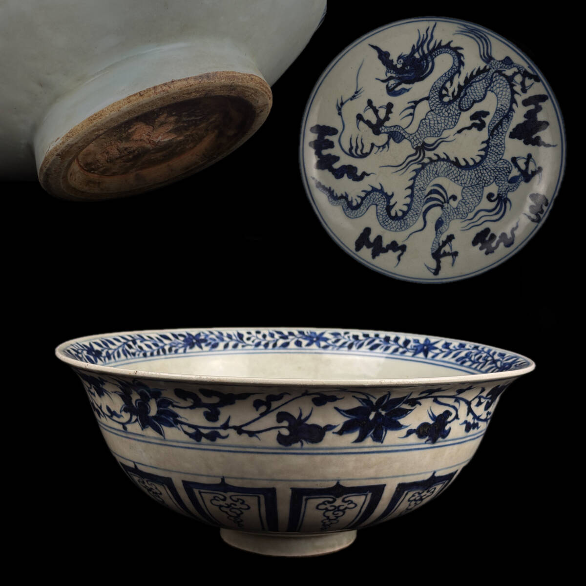 中国美術 龍図蓋物 高さ約20g㎝ 東Y7-0331②タヒチ 中国美術 染付大鉢 唐花草紋 雲龍図 大深鉢 直径33.2cm 高さ14.7