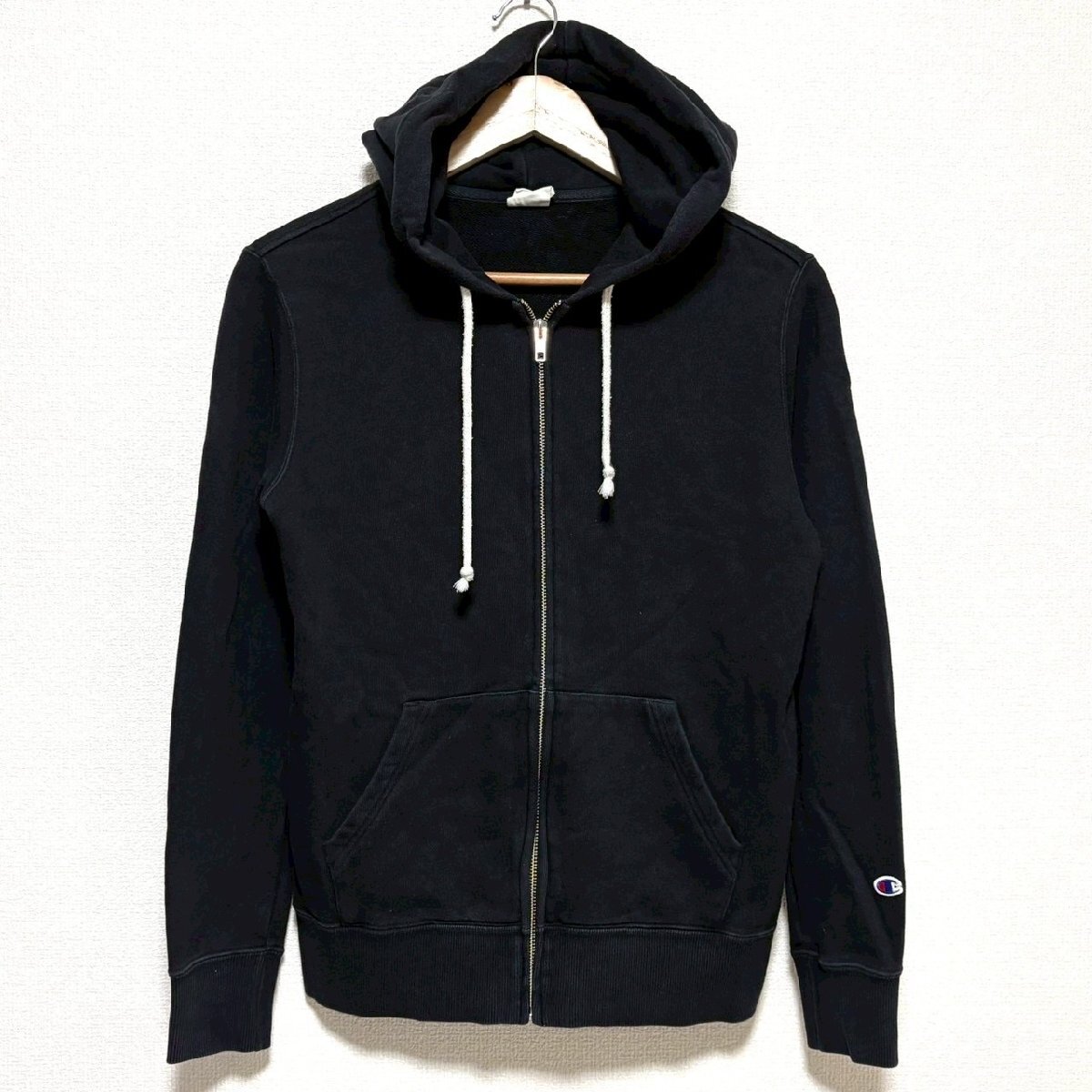 (^w^)b Champion チャンピオン フルジップ スウェット パーカー フード カジュアル 羽織 綿100% ロングシーズン ブラック M/OY14599zz_画像1