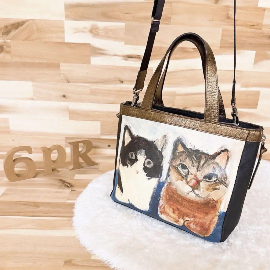 【マンハッタナーズ】油絵タッチ猫ねこアート ショルダーバッグ2wayトートバッグ【HFby6PR】レディース・バッグ・春夏・秋冬【H3E7X9D】_画像1