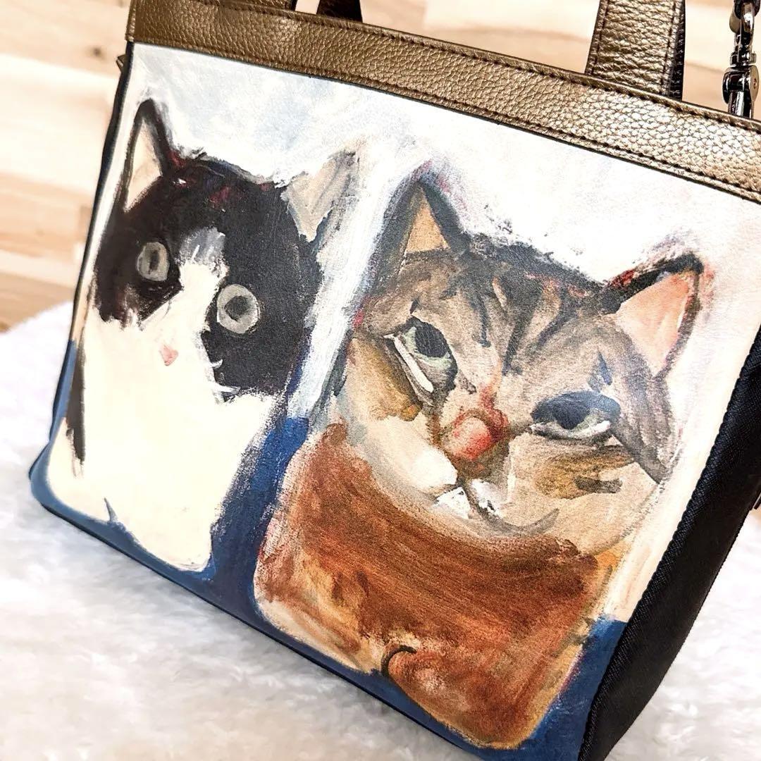 【マンハッタナーズ】油絵タッチ猫ねこアート ショルダーバッグ2wayトートバッグ【HFby6PR】レディース・バッグ・春夏・秋冬【H3E7X9D】_画像3