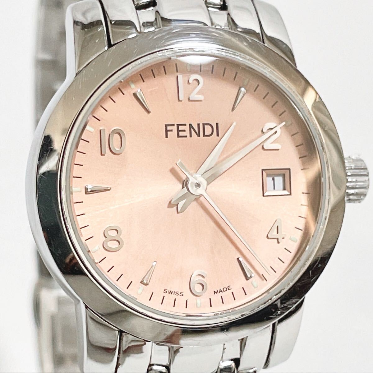 【美品/稼働】FENDI レディース腕時計 210L ピンク文字盤 デイト付 稼働品 FENDI フェンディ orologi オロロジ 2100L デイト ピンク
