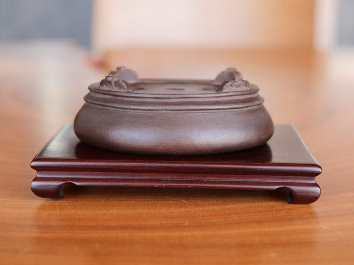 【植松陶翠】紫泥内縁楕円鉢 植松陶翠】紫泥内縁楕円鉢