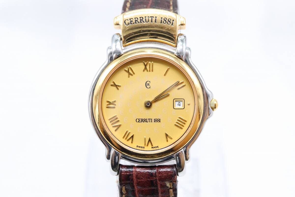 [W244-26] рабочий товар батарейка заменен CERRUTI 1881 che ruti Date наручные часы кожа ремень женский [ стоимость доставки единый по всей стране 185 иен ]