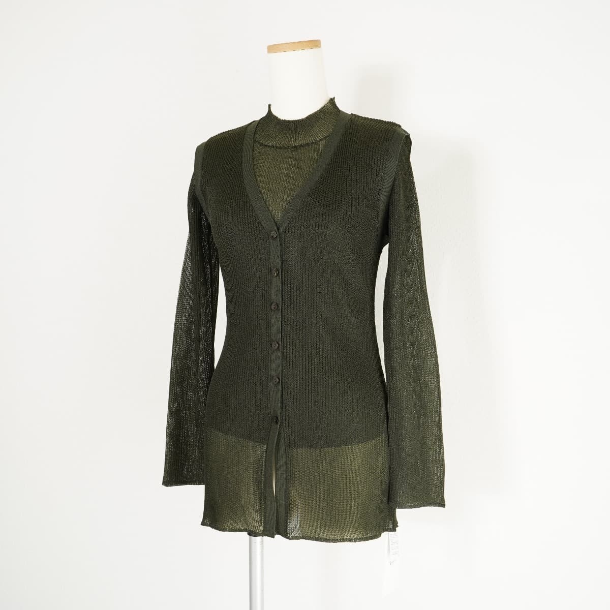 未使用 21AW Ameri アメリ VEST LAYERED RIB KNIT ベストレイヤードリブニット 長袖 透け感 セットアップ カーキ_画像2