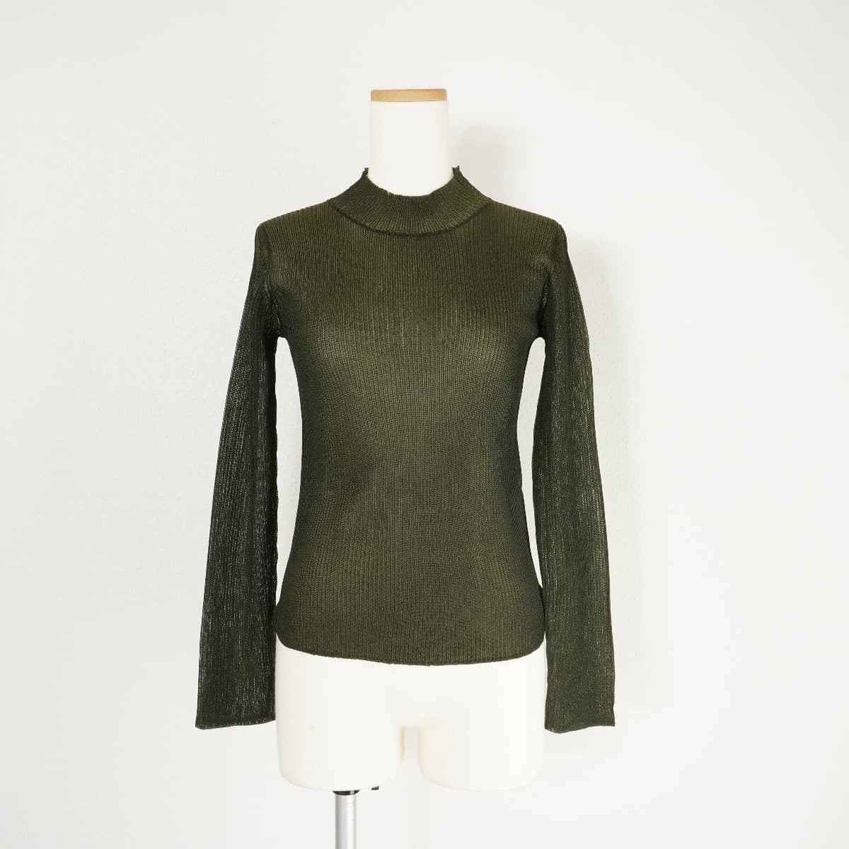 未使用 21AW Ameri アメリ VEST LAYERED RIB KNIT ベストレイヤードリブニット 長袖 透け感 セットアップ カーキ_画像5