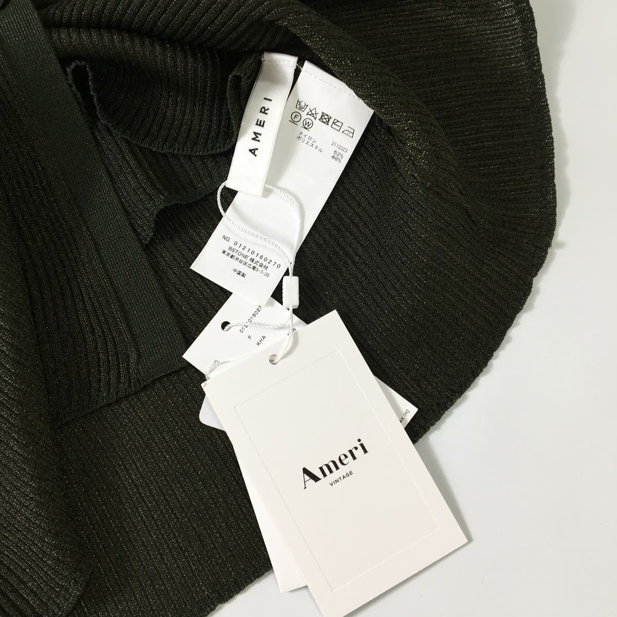 未使用 21AW Ameri アメリ VEST LAYERED RIB KNIT ベストレイヤードリブニット 長袖 透け感 セットアップ カーキ_画像7