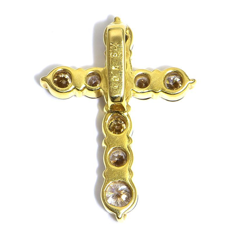 1.0ct天然ダイヤモンドペンダントトップ K18YG クロスヘッド クロストップ ペンダントヘッド イエローゴールド 地金1.8g 中古 送料無料_画像2