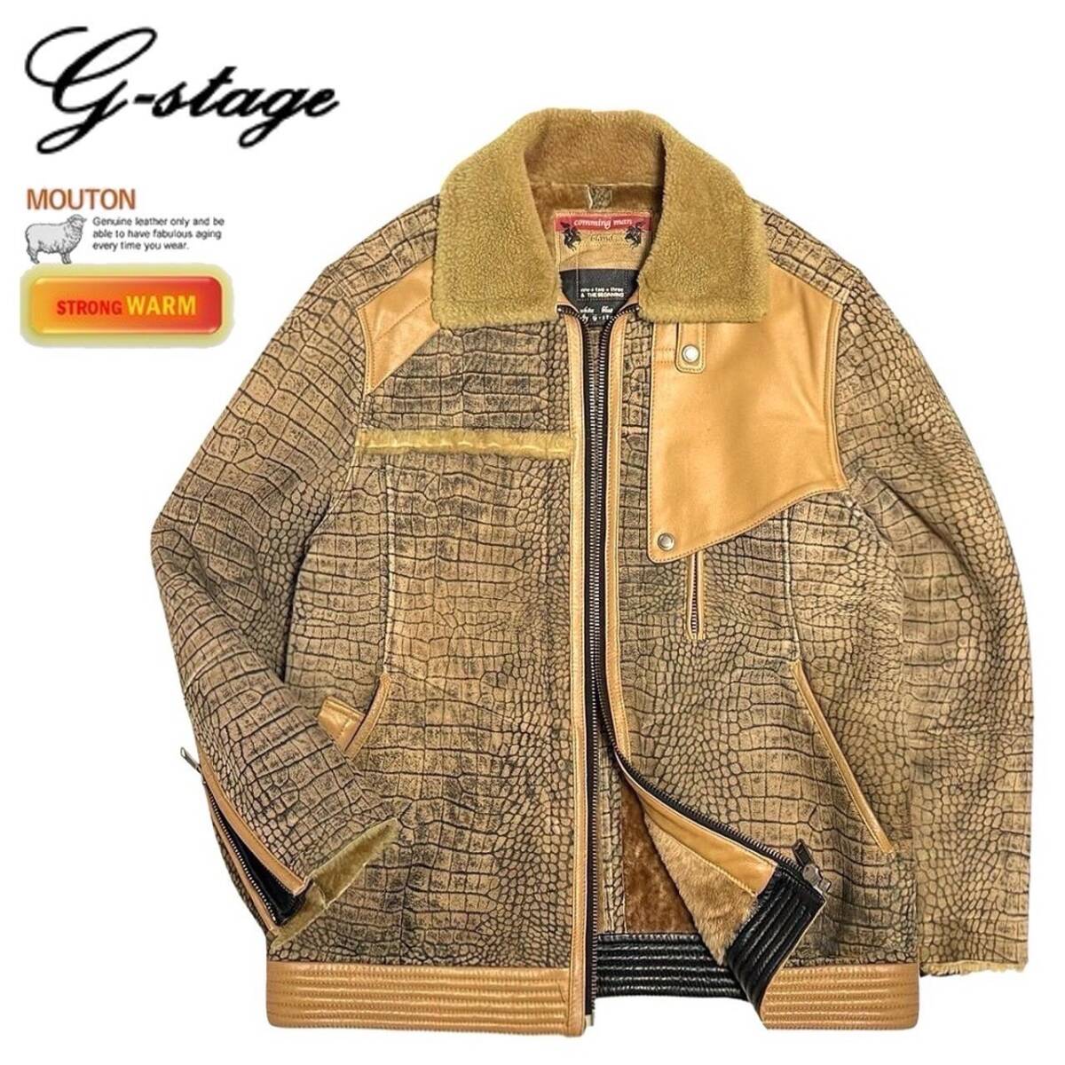 未着用 G-STAGE ジーステージ フェイクムートン B-3 フライト ジャケット ブルゾン メンズ サイズM  G-stage ジーステージ フェイクムートンコート スタンドカラーコート 46