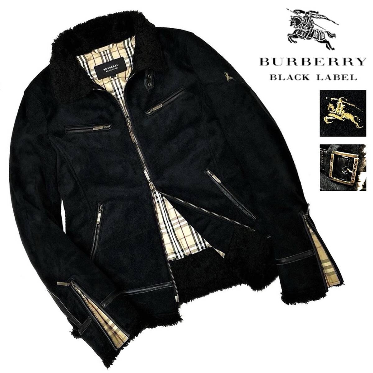 BURBERRY BLACK LABEL バーバリー ミリタリージャケット 刺繍 極美品 極暖 バーバリーブラックレーベル BIGホース刺繍 ノバ
