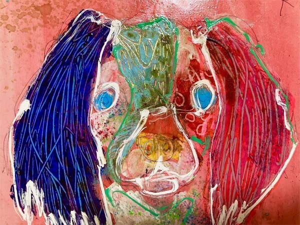 北村直登●真作●きたむら なおと●ミクストメディア 希少原画 キャンバスの作品■キャバリア 犬■独学から各種美術展入賞 現代アート 美品_画像4