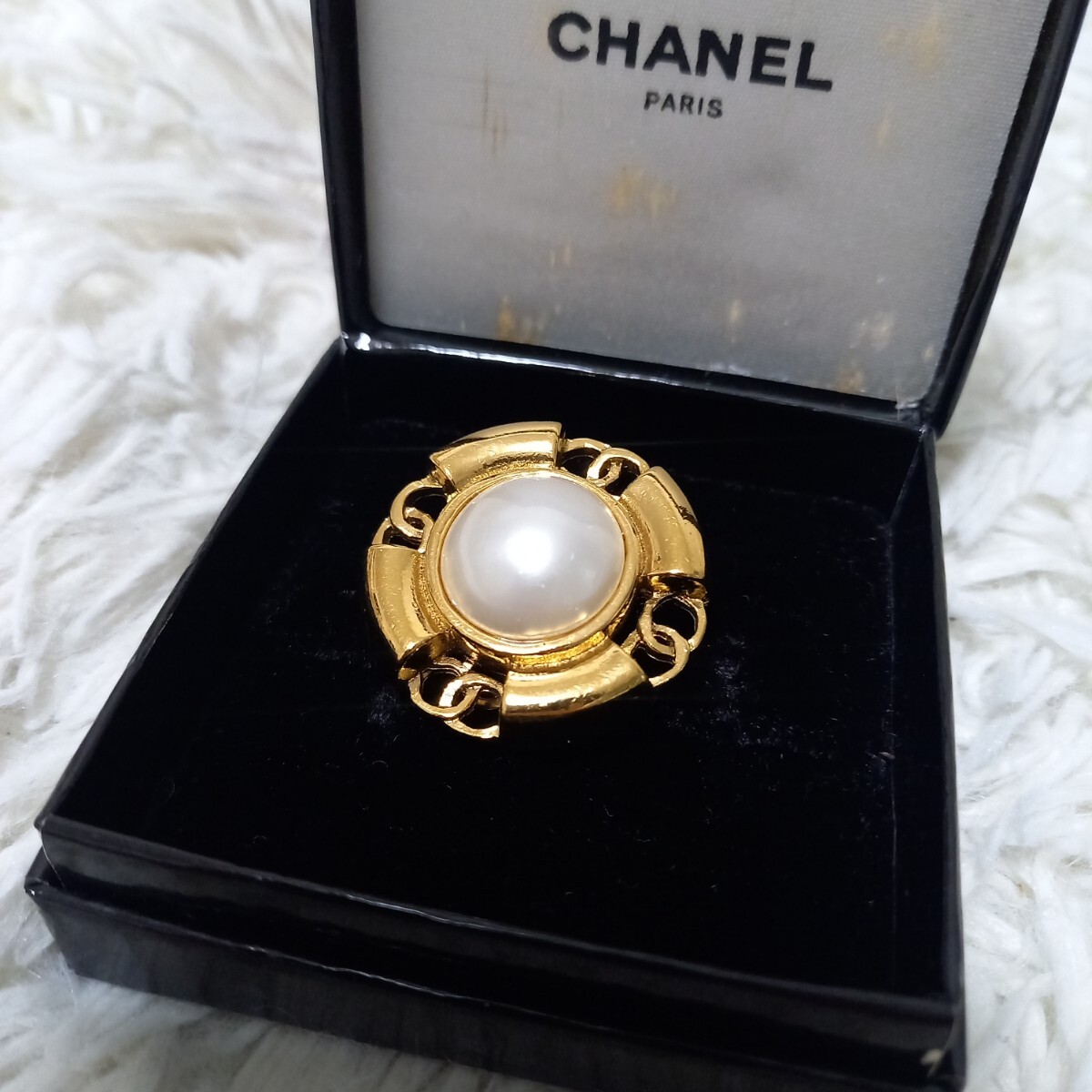 箱付 CHANEL ヴィンテージ シャネル パール ゴールド カフス 良品】 CHANEL シャネル ヴィンテージ オールド パール ゴールド
