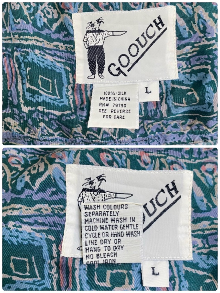 良品】 GOOUCH グーチ 総柄 シャツ 長袖 シルク 絹 マルチカラー