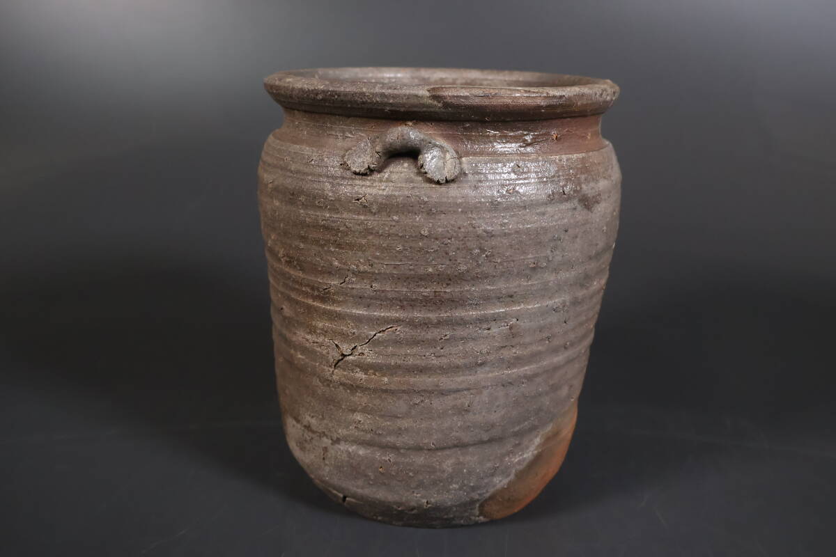 【和】(A3175)　時(shí)代古作　桃山　古備前耳付水指　壺　時(shí)代箱有　茶道具
