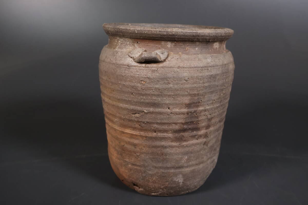 【和】(A3175)　時(shí)代古作　桃山　古備前耳付水指　壺　時(shí)代箱有　茶道具
