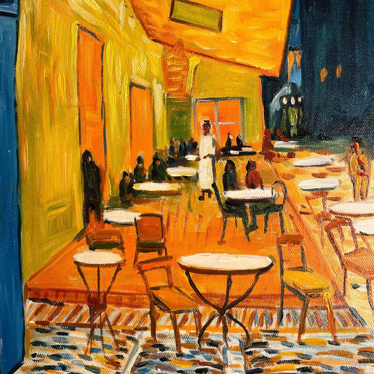 ★秀作★手書き油絵 ゴッホ 夜のカフェテラス 額付 肉筆絵画 インテリア 油彩画 秀作 手書き油絵 ゴッホ 夜のカフェテラス 額付 肉筆絵画