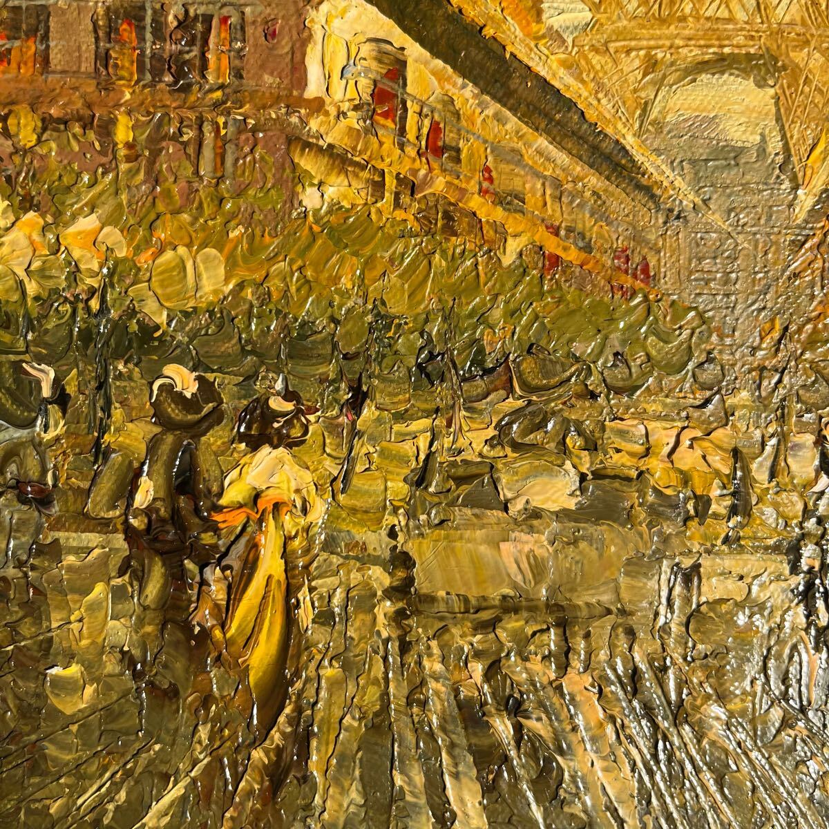 手描き油絵 パリの風景 エッフェル塔 ダーク 額付 肉筆絵画 インテリア 油彩画 手描き油絵 パリの風景 エッフェル塔 ダーク 額付 肉筆絵画