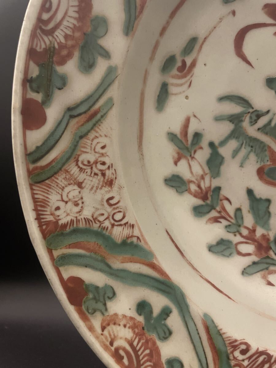 呉須赤絵 時代物 皿 骨董アンティーク 呉須赤絵 飾り皿 サイズ:17.8cm赤絵 時代物 中国美術 中国古玩