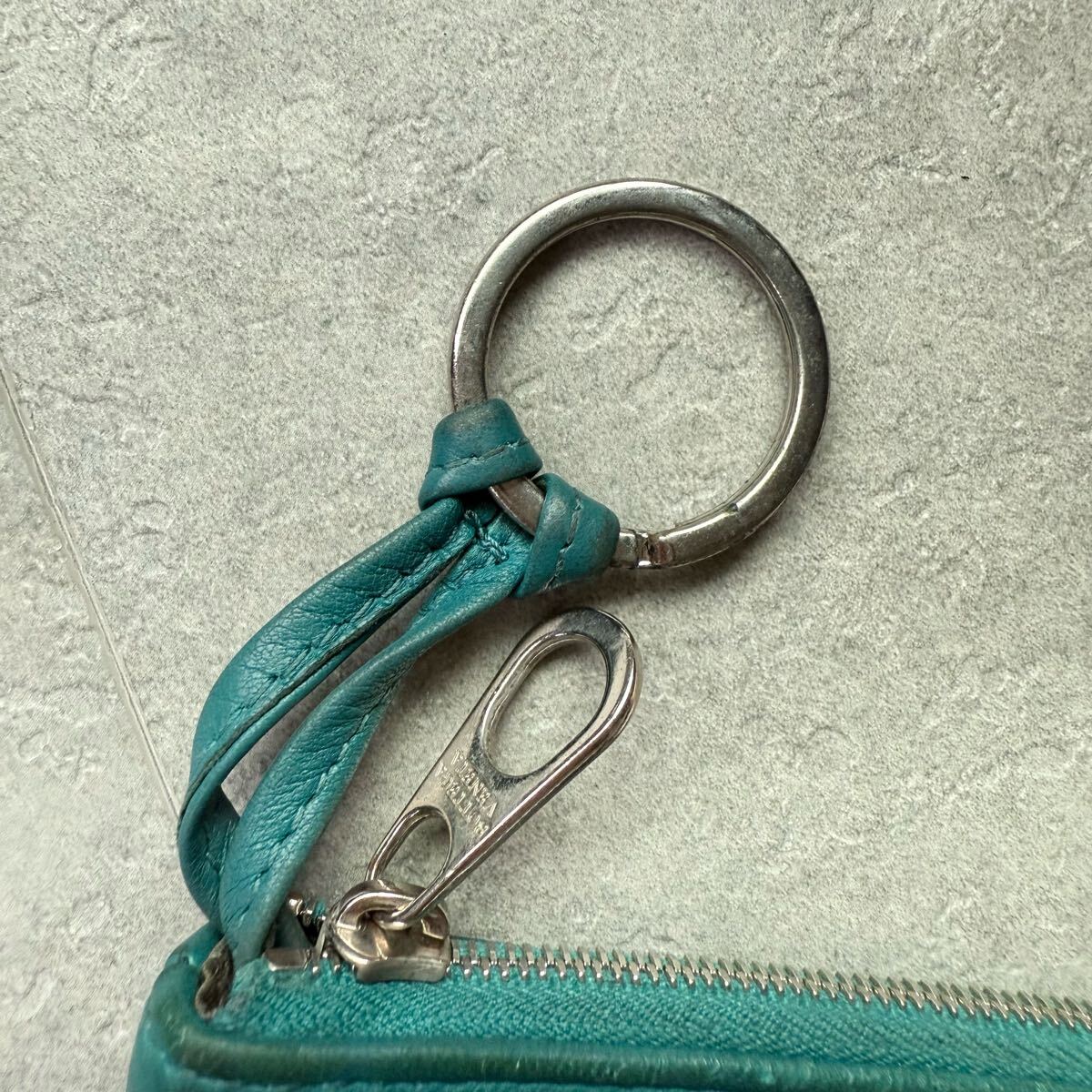 １円■美品 BOTTEGA VENETA ボッテガヴェネタ イントレチャート コインケース 財布 キーリング付きブルー ラムレザー コンパクトウォレット