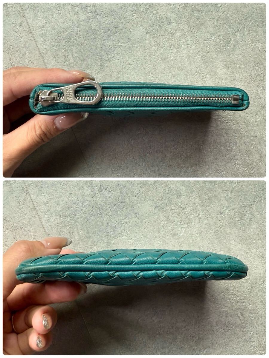 １円■美品 BOTTEGA VENETA ボッテガヴェネタ イントレチャート コインケース 財布 キーリング付きブルー ラムレザー コンパクトウォレット