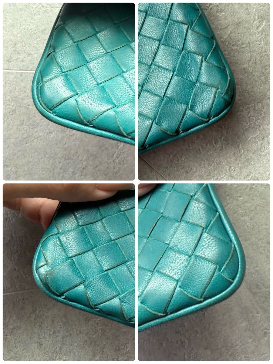 １円■美品 BOTTEGA VENETA ボッテガヴェネタ イントレチャート コインケース 財布 キーリング付きブルー ラムレザー コンパクトウォレット