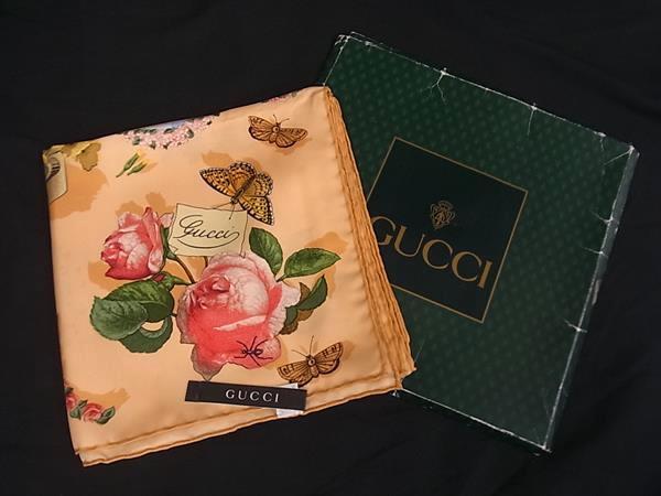 【美品】GUCCI グッチ シルク フラワー スカーフ ストール ショール 花柄 1円 □極美品□ GUCCI グッチ シルク100% フラワー 花柄 大判