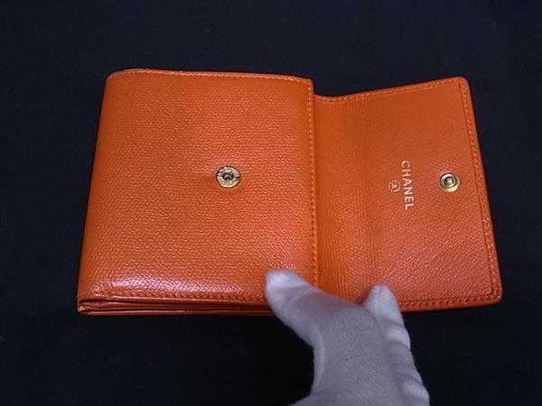 だま!CHANELシャネル☆コインケース オレンジレザー 1円 CHANEL シャネル ココマーク ココボタン レザー 二つ折り