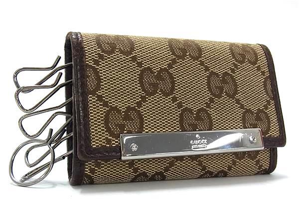未使用品☆GUCCI オールドグッチ 6連キーケース 茶 キャンバス イタリア製 1円 □美品□ GUCCI グッチ 127048 GG柄 GGキャンバス×レザー 6