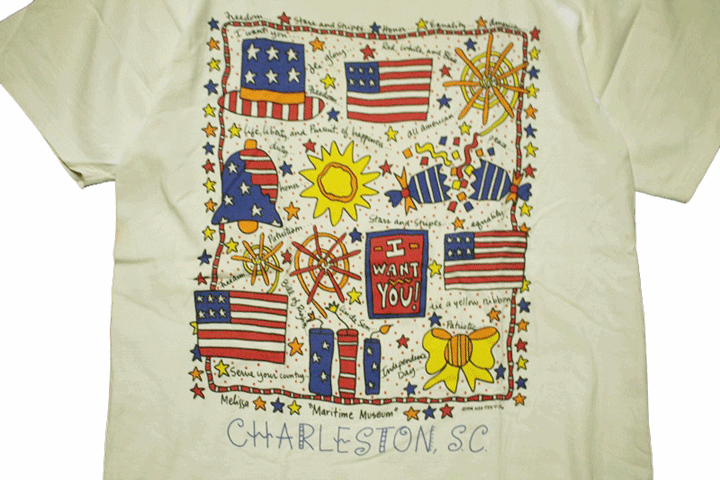 【M】 94's MIS TEE V-US Tシャツ USA製 グッド プリント 白 星条旗 CHARLESTON SC ビンテージ ヴィンテージ USA 古着 オールド IB1321_画像4