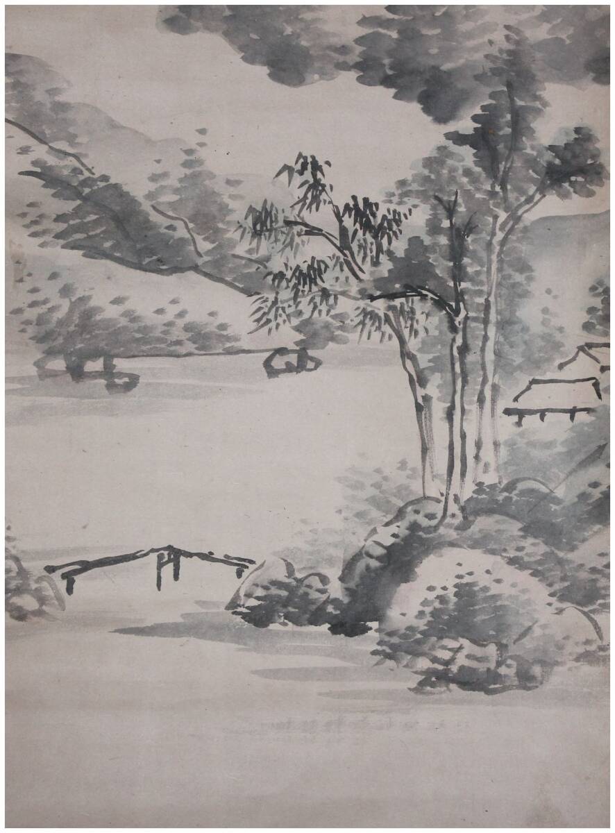 【模写】掛軸 谷文晁 山水図 江戸時代後期 P140 模写」 江戸後期絵師・【谷文晁】 米法山水図 掛軸 佐竹永湖極箱