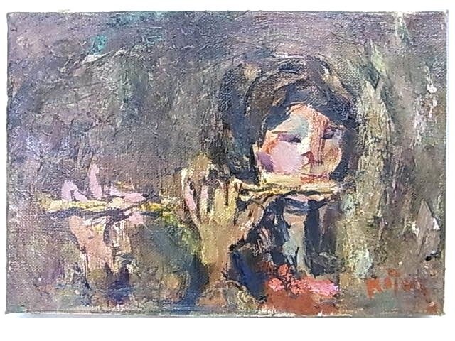 美術館収蔵画家 1975年 「すずらんの少女」秦森康屯 油絵 油彩 人物画 美術館収蔵画家 1975年 「すずらんの少女」秦森康屯 油絵 油彩
