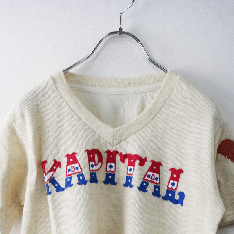 希少 初期 2006年 キャピタル KAPITAL BRIGADE ロゴプリント コットンリネンTシャツ 1(S)ベージュ/カットソー【2400014514391】_画像3