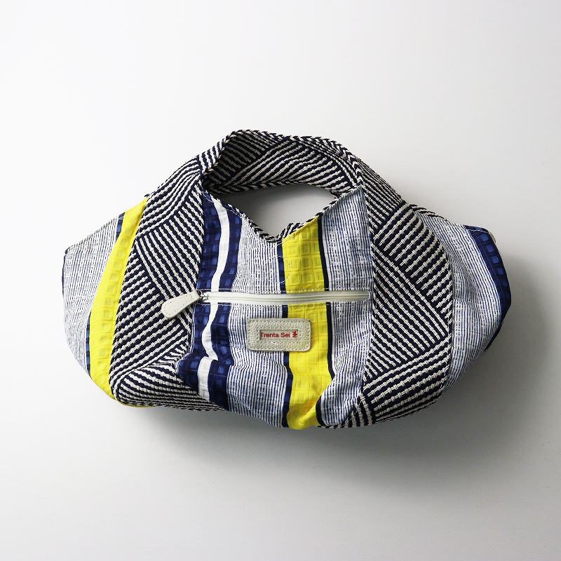 美品 トレンタセイ Trenta Sei パッチワーク切替 ハンドバッグ ネイビー/かばん カバン【2400014510133】_画像1