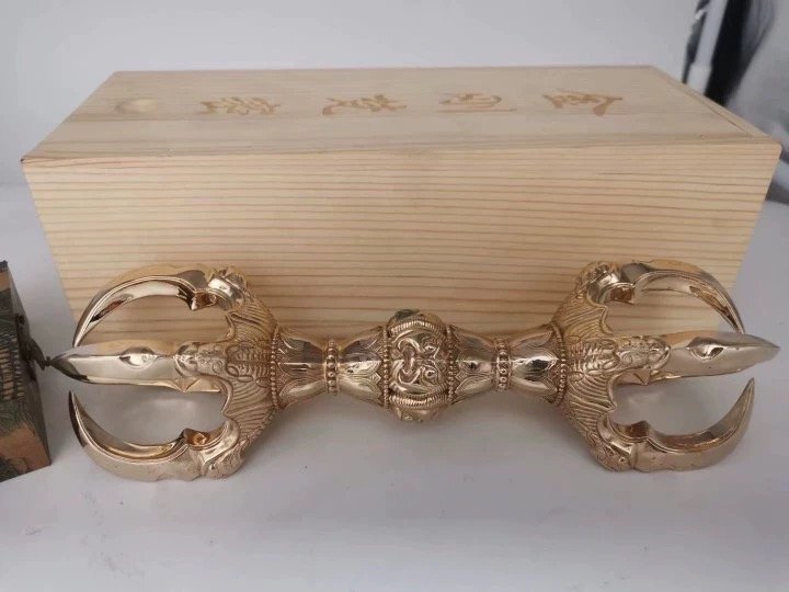 密教法具 鬼面 五鈷杵 金剛杵 真鍮製 23cm【送料無料】【仏具