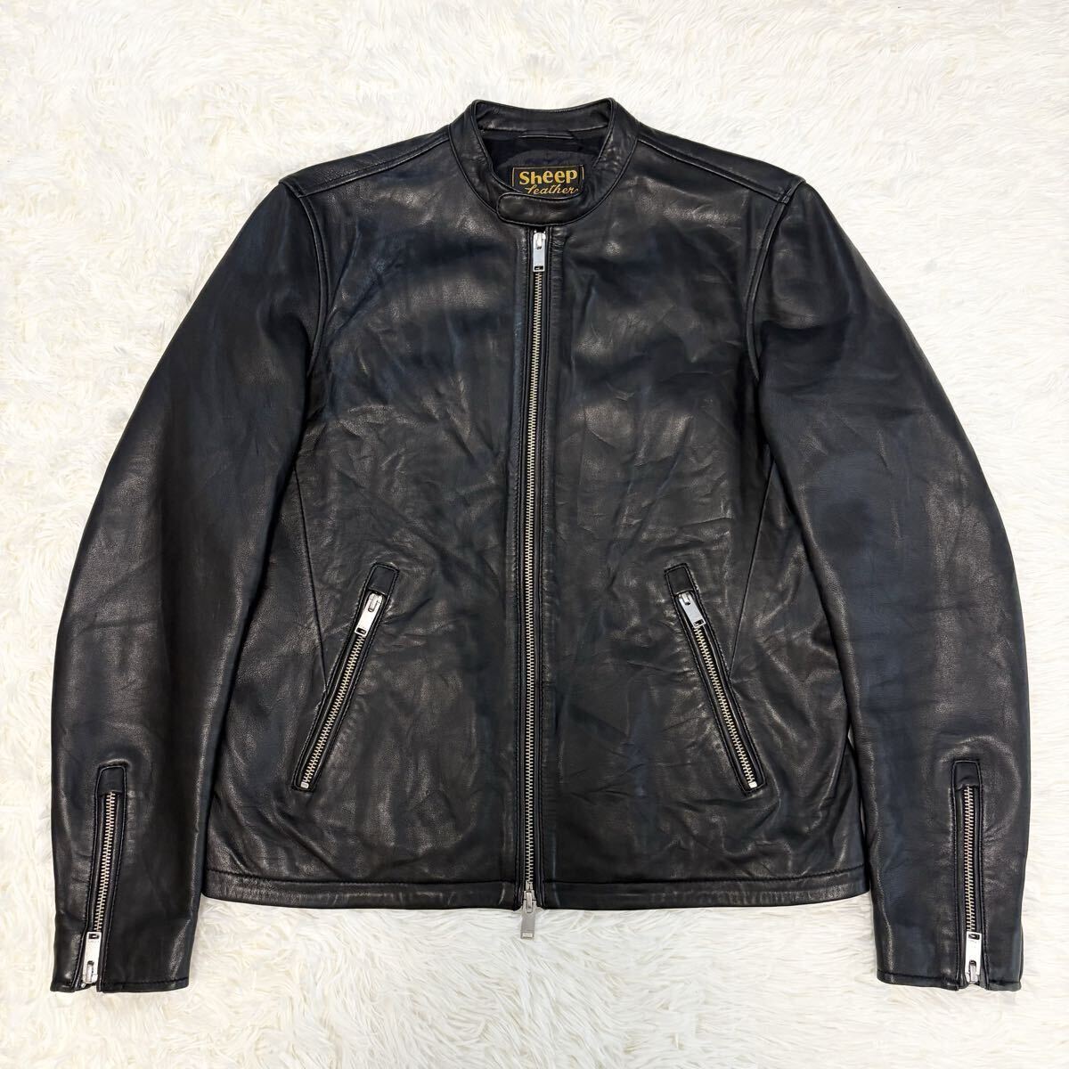 EDIFICE 羊革 レザージャケット 黒 40 1円〜【良品 本革】EDIFICE エディフィス 417 ライダース