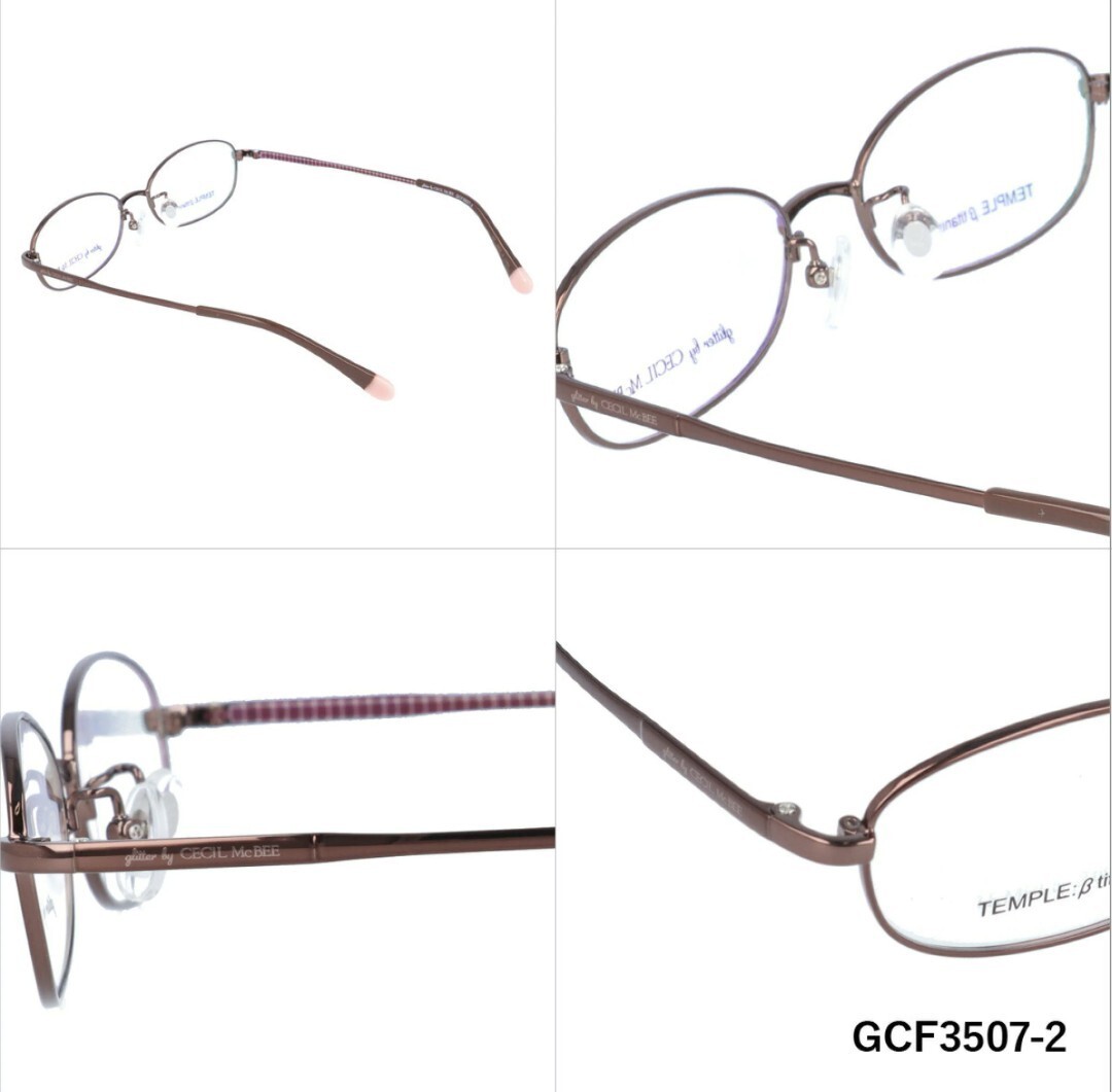 眼鏡/メガネ/度なし/伊達メガネ/フレーム/フルリム/CECIL McBEE/セシルマクビー/レア/貴重/ブラウン/チェック/メタル/オーバル/チタン/_画像3