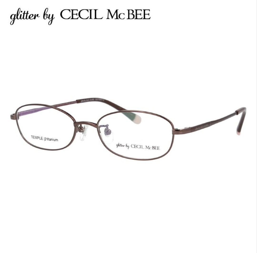 眼鏡/メガネ/度なし/伊達メガネ/フレーム/フルリム/CECIL McBEE/セシルマクビー/レア/貴重/ブラウン/チェック/メタル/オーバル/チタン/_画像1