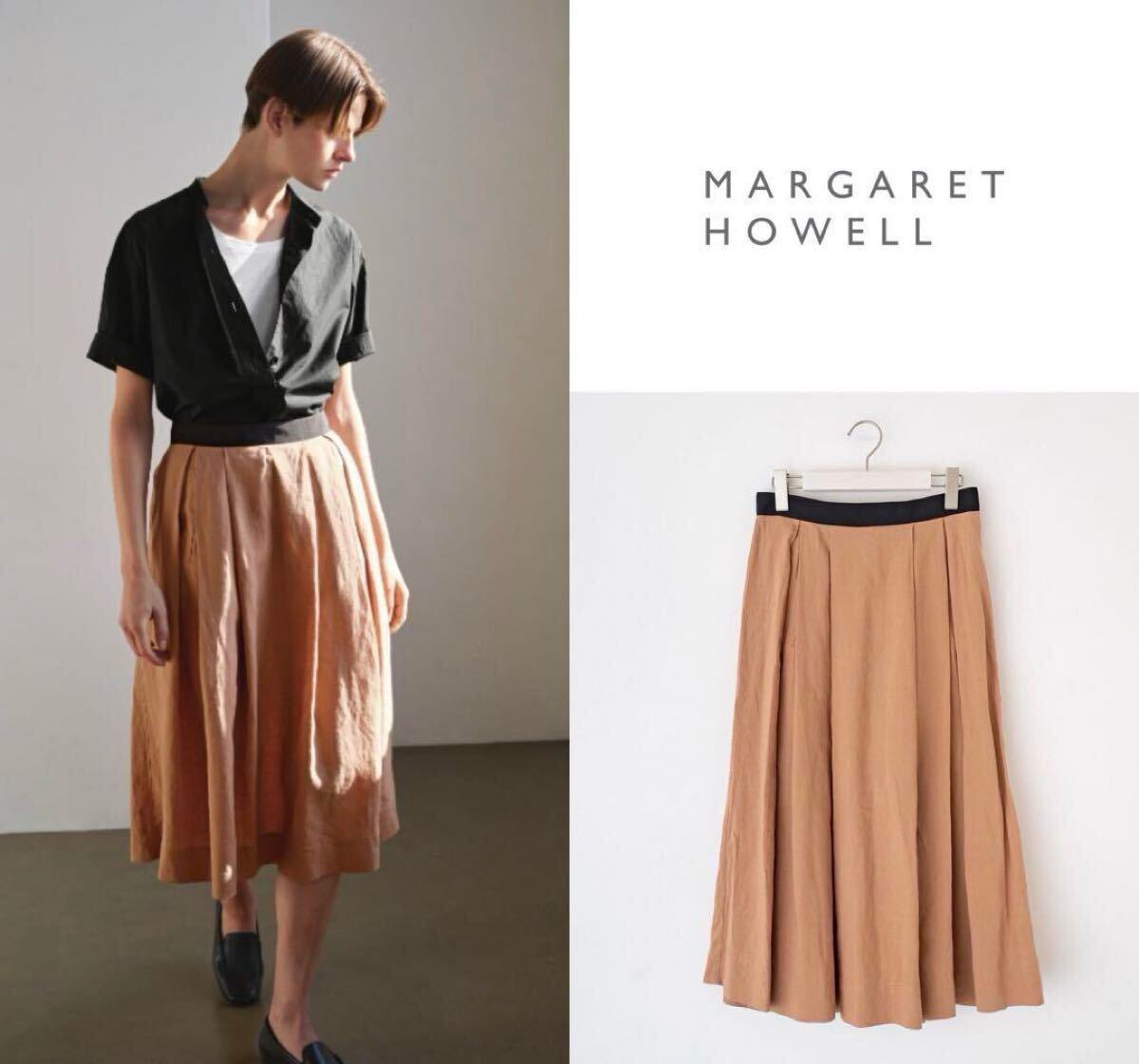 新品タグ付 2022 MARGARET HOWELL マーガレットハウエル リネン100% 新型プリーツスカート カタログ掲載 39,600円_画像10
