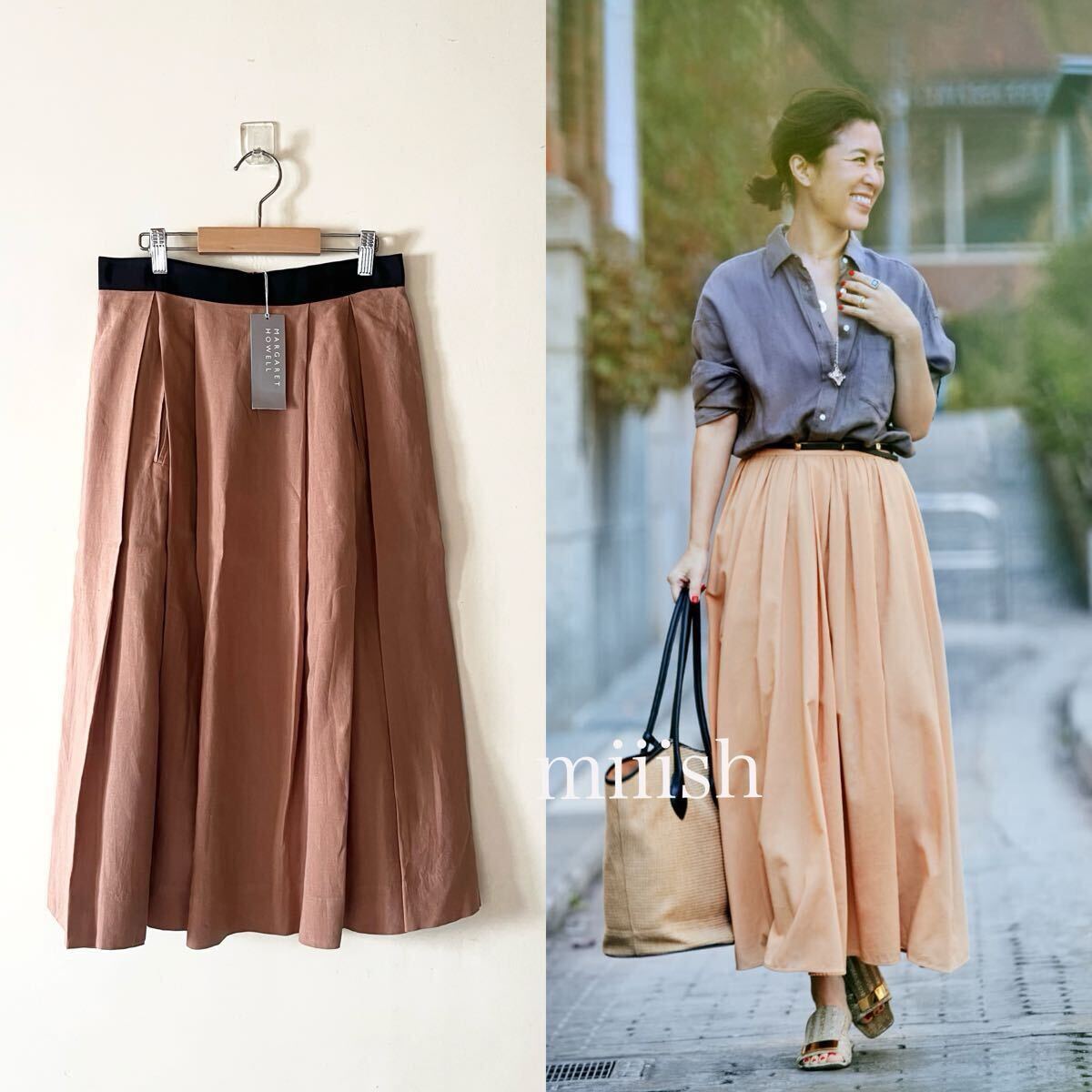 新品タグ付 2022 MARGARET HOWELL マーガレットハウエル リネン100% 新型プリーツスカート カタログ掲載 39,600円_画像1