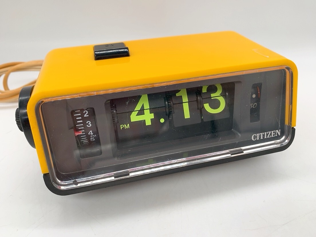 【メンテ済・動作正常】美品CITIZEN パタパタ時計 ハイリーフ・カーチス黄色 メンテ済み・動作正常】CITIZENパタパタ時計 ハイリーフ