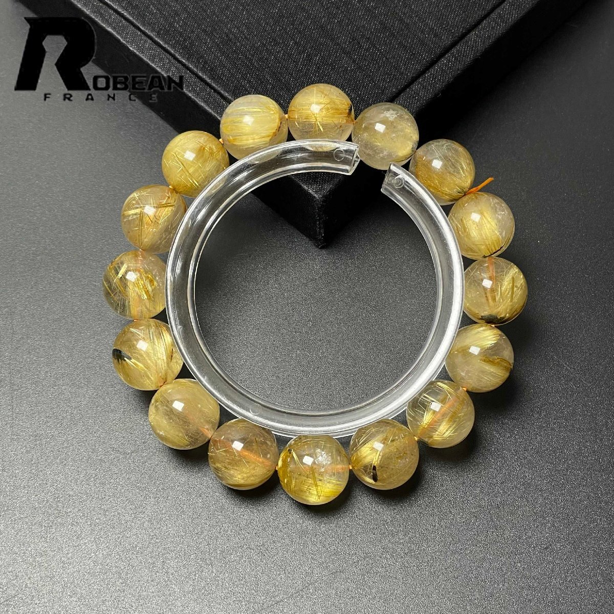 【開運・金運】高級 太陽花 タイチンルチル 13.8-14.7mm ブレスレット レア EU製 定価14万円☆ROBEAN・太陽花タイチンルチル☆黄金針