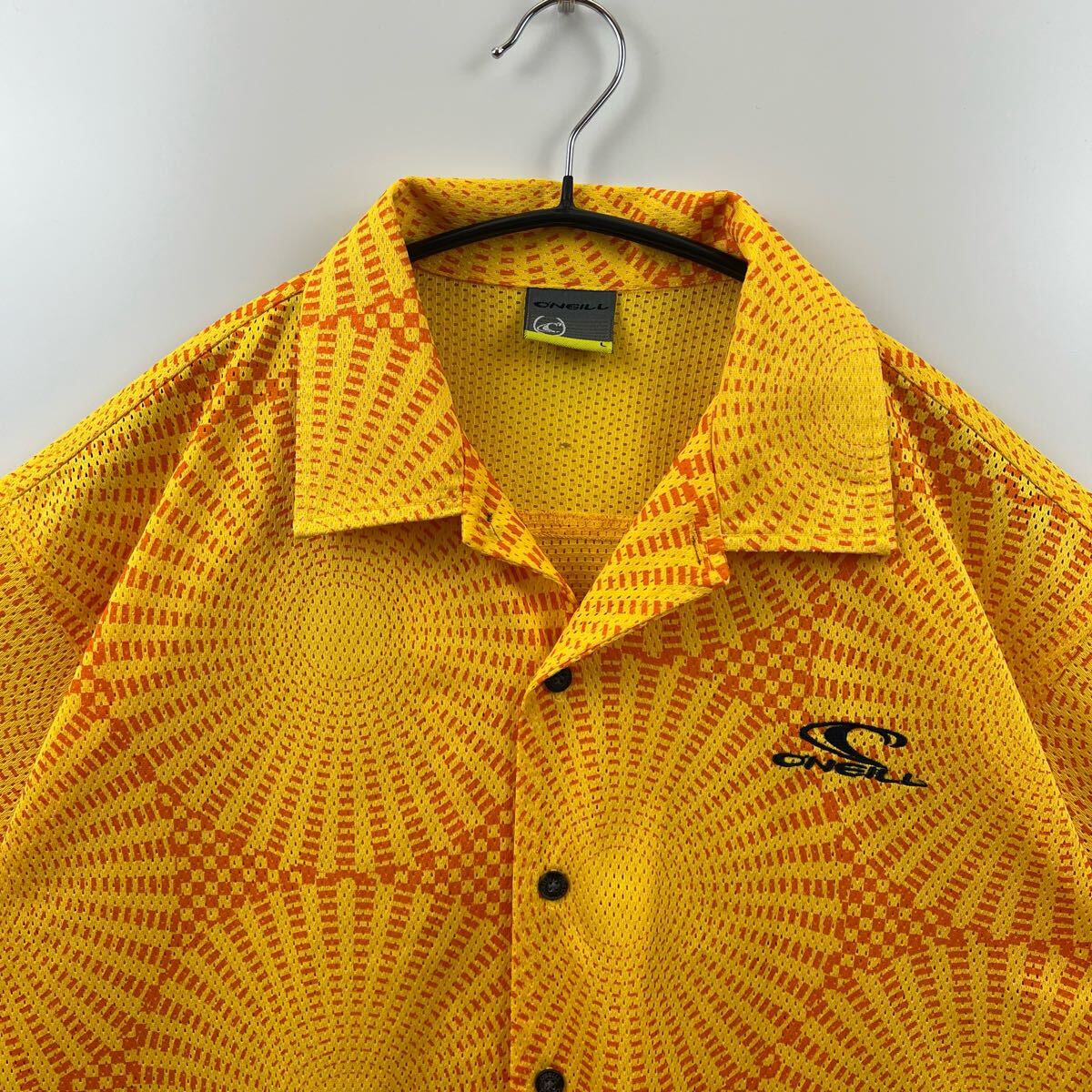 O'NEILL 00s tech oc S/S mesh shirts L オニール オールドテック メッシュ オープンカラー 開襟 半袖シャツ 総柄 刺繍 アーカイブ y2k _画像3