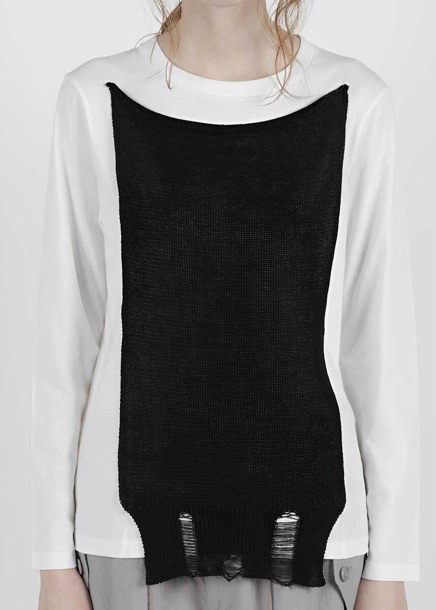 Y's コットン ニット ロングスリーブ カットソー 黒2 Y's コットン ニット ロングスリーブ カットソー 黒2