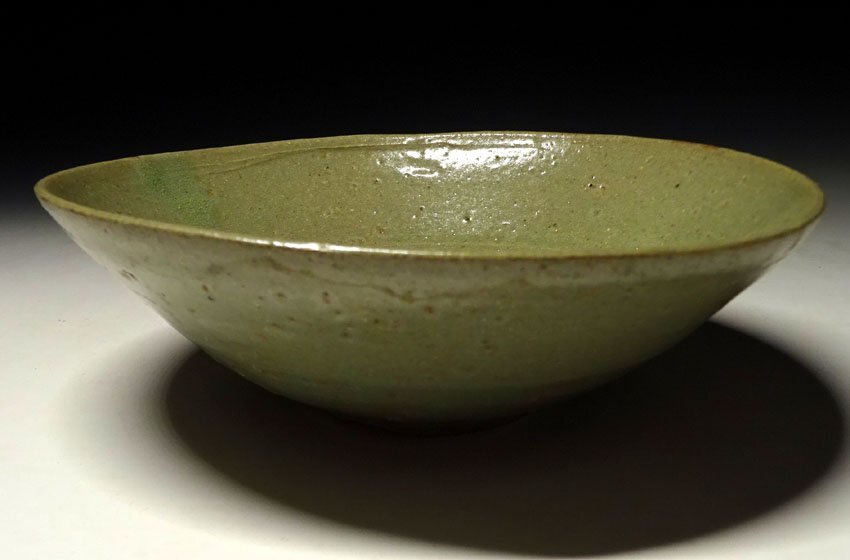 古い朝鮮の茶碗 前茶碗 4 緑屋c□ 朝鮮美術 高麗青磁 鉢 平茶碗 高麗茶碗 箱付 朝鮮古陶