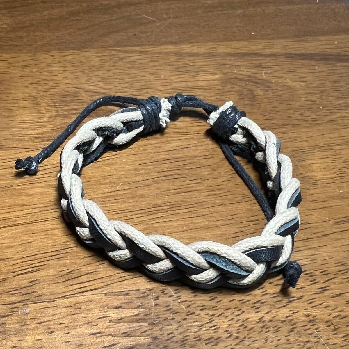 3712ベージュ⑥、ブラック⑤、2色 セット レザー 編み紐ブレスレット ハンドメイド アクセサリー_画像3